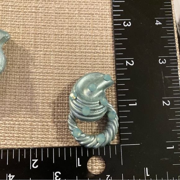 Vintage Jeff Lieb Blue Door Knocker Rhinestone Clip Earrings Designer Runway - Picture 3 of 4